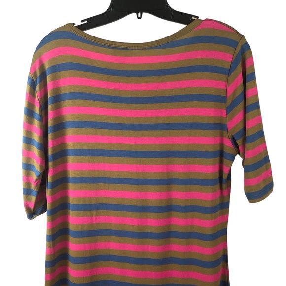 DRESS - NWT Women's LuLa Roe Multicolored Striped "Julia" T-Shirt Dress. Size L - Picture 4 of 13